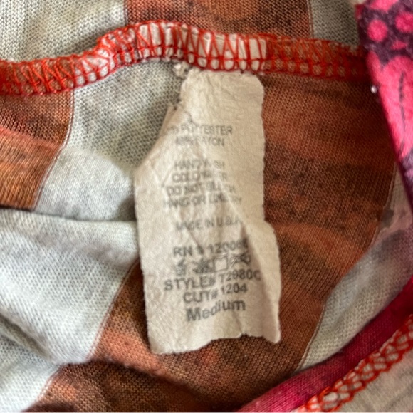 Mandee Striped Short Sleeve Printed T-Shirt Orange Sz M - Picture 16 of 16